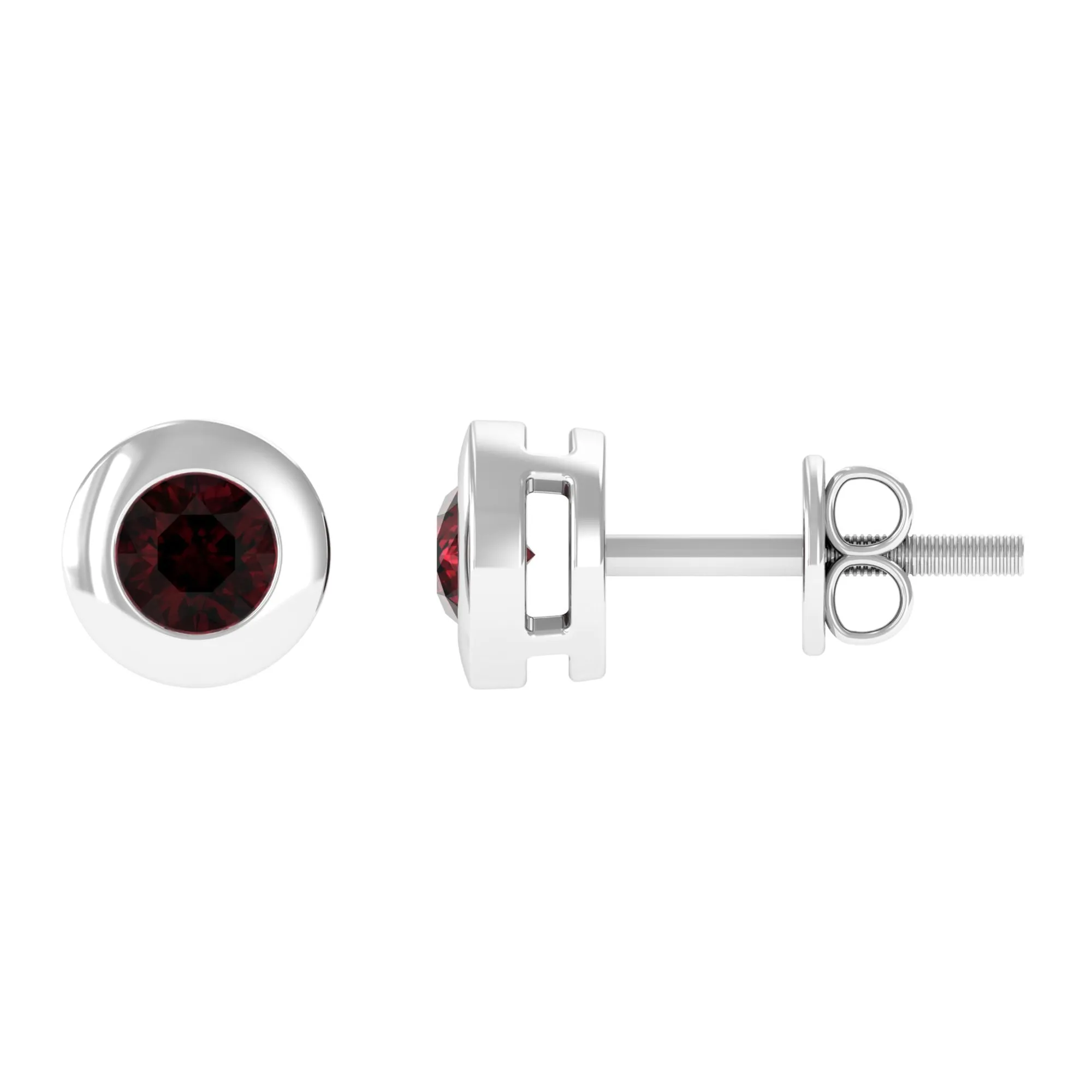Garnet Solitaire Stud Earrings in Bezel Setting