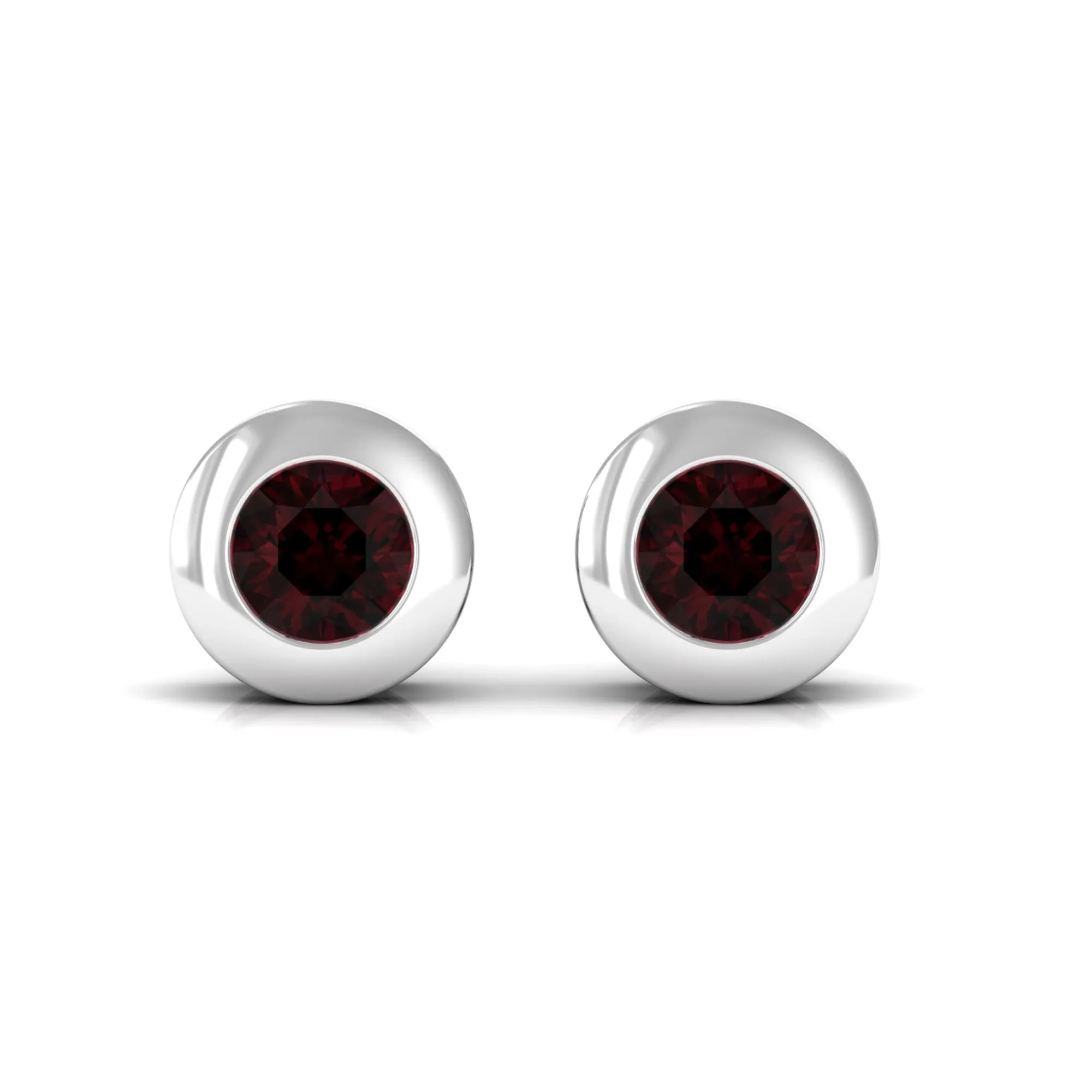 Garnet Solitaire Stud Earrings in Bezel Setting