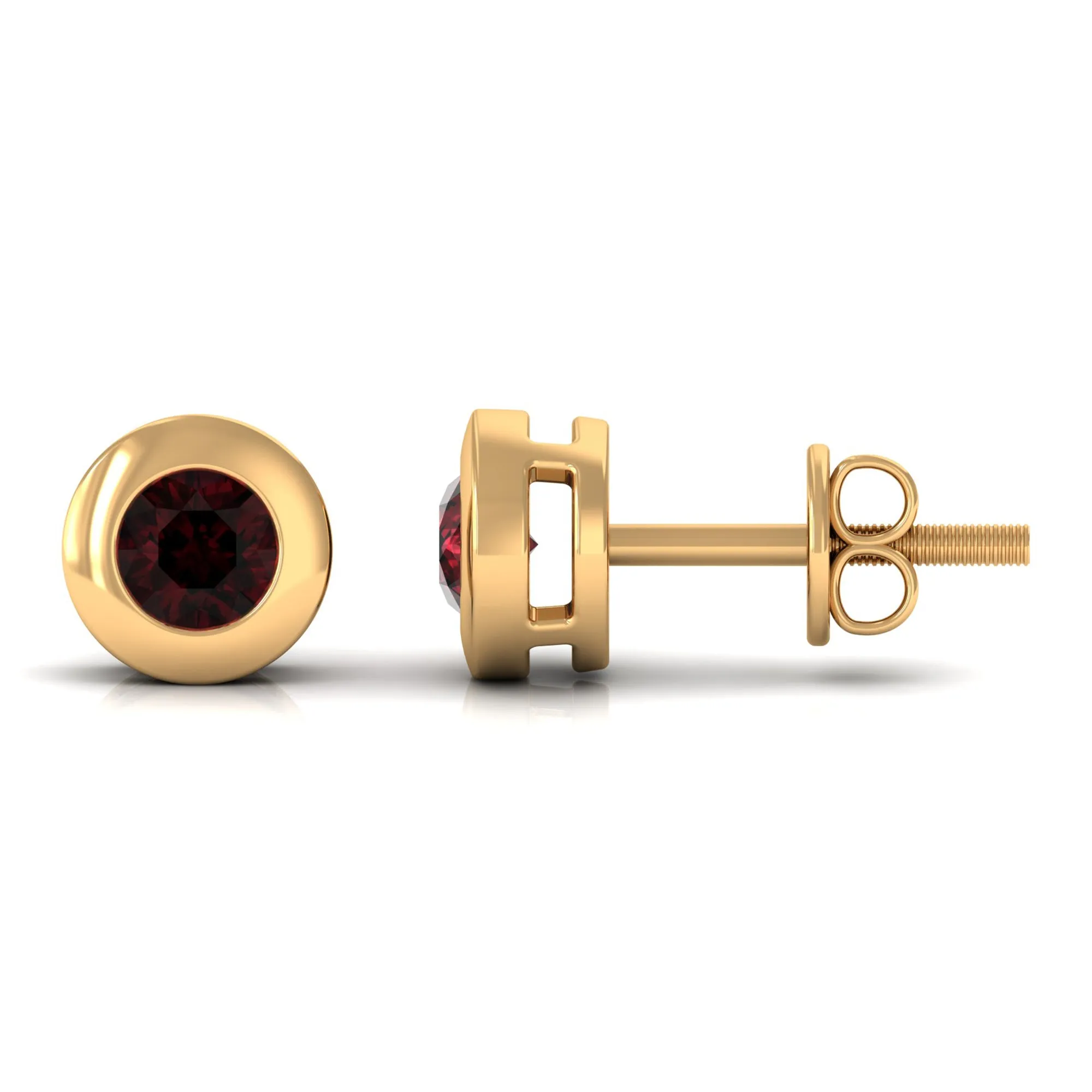 Garnet Solitaire Stud Earrings in Bezel Setting