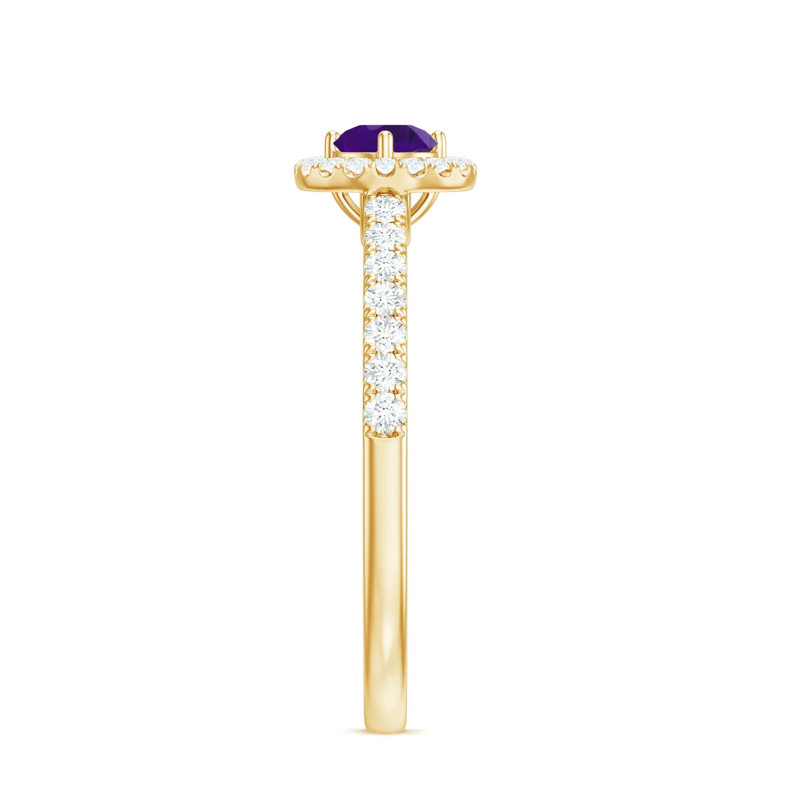 Genuine Amethyst and Diamond Halo Engagement Ring