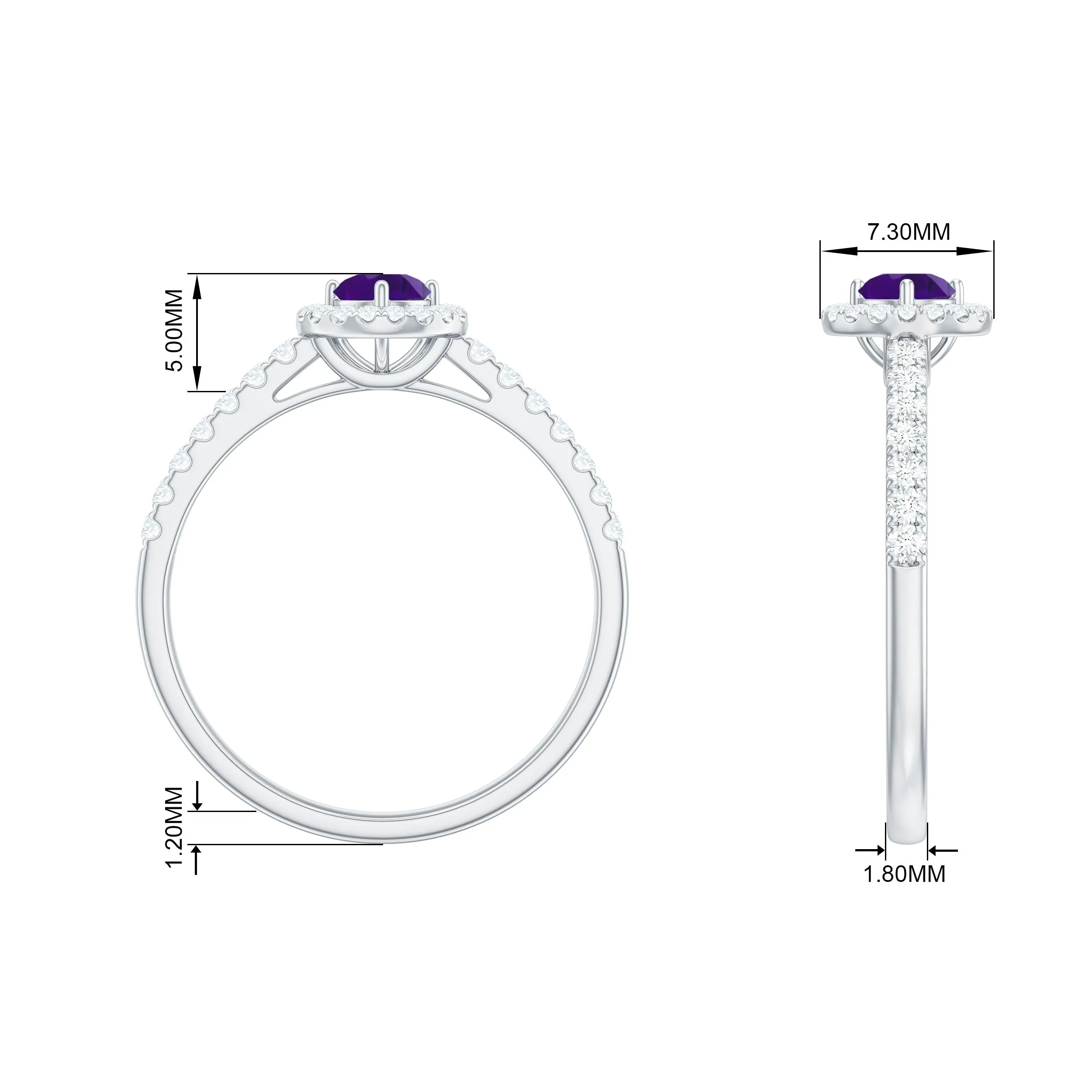 Genuine Amethyst and Diamond Halo Engagement Ring