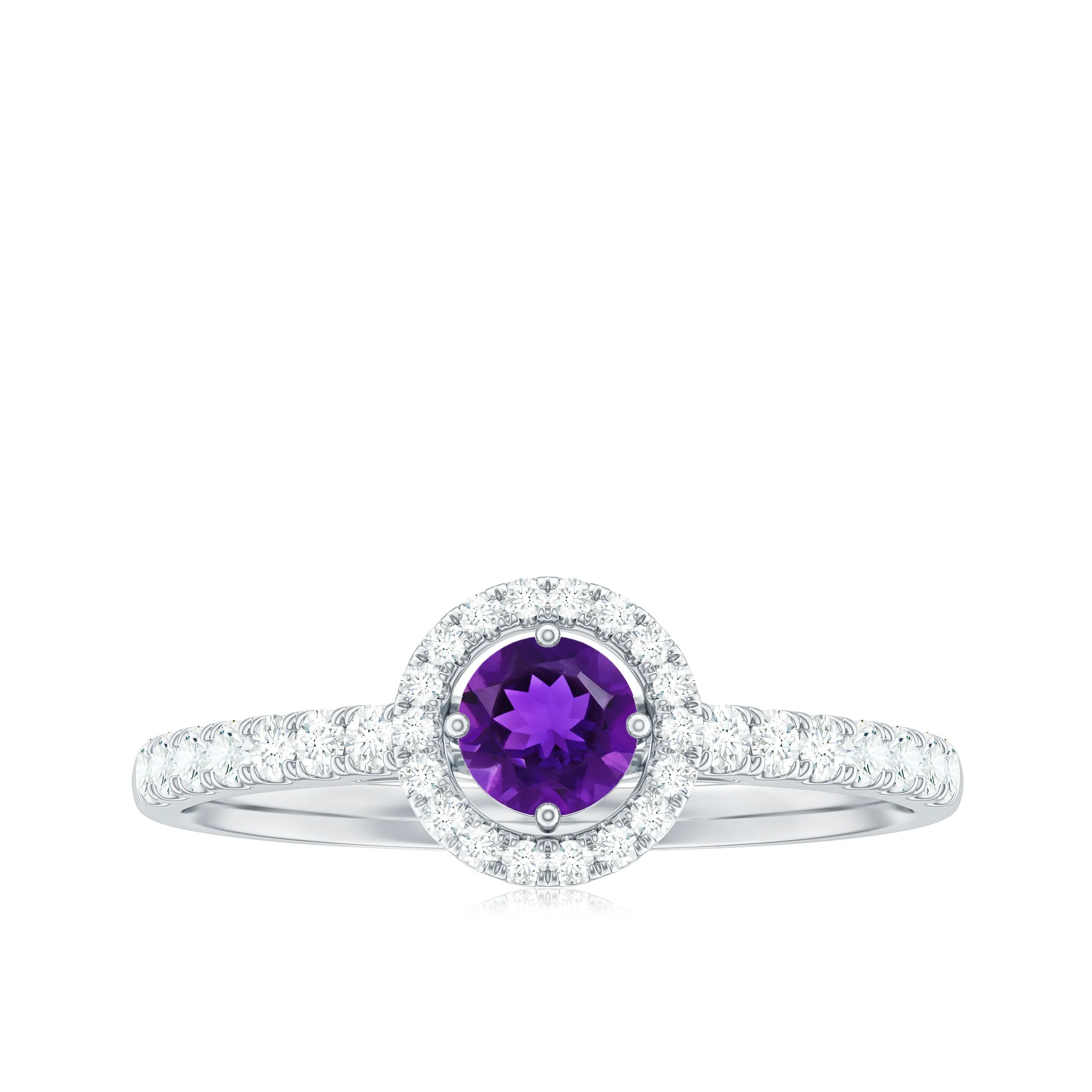 Genuine Amethyst and Diamond Halo Engagement Ring