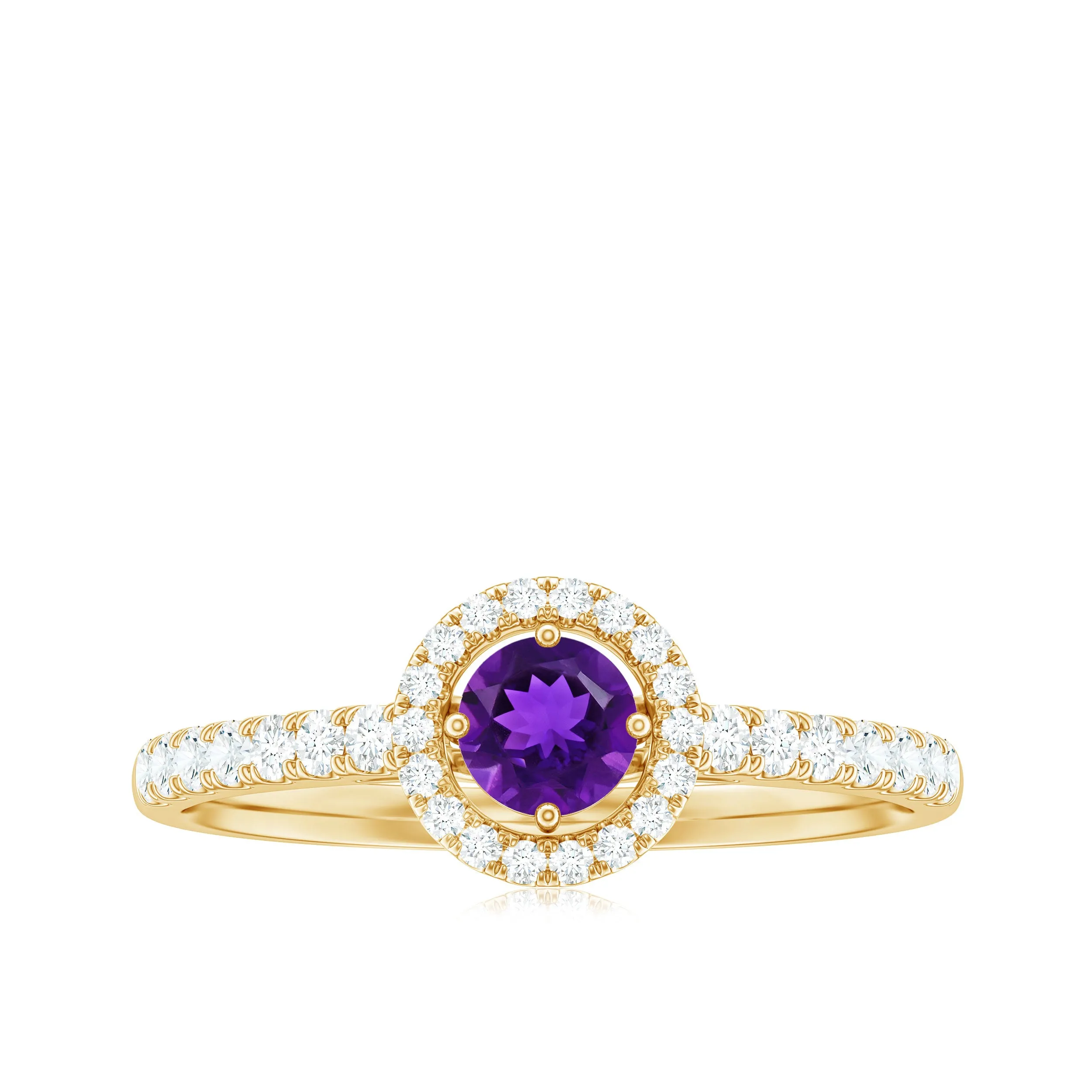 Genuine Amethyst and Diamond Halo Engagement Ring
