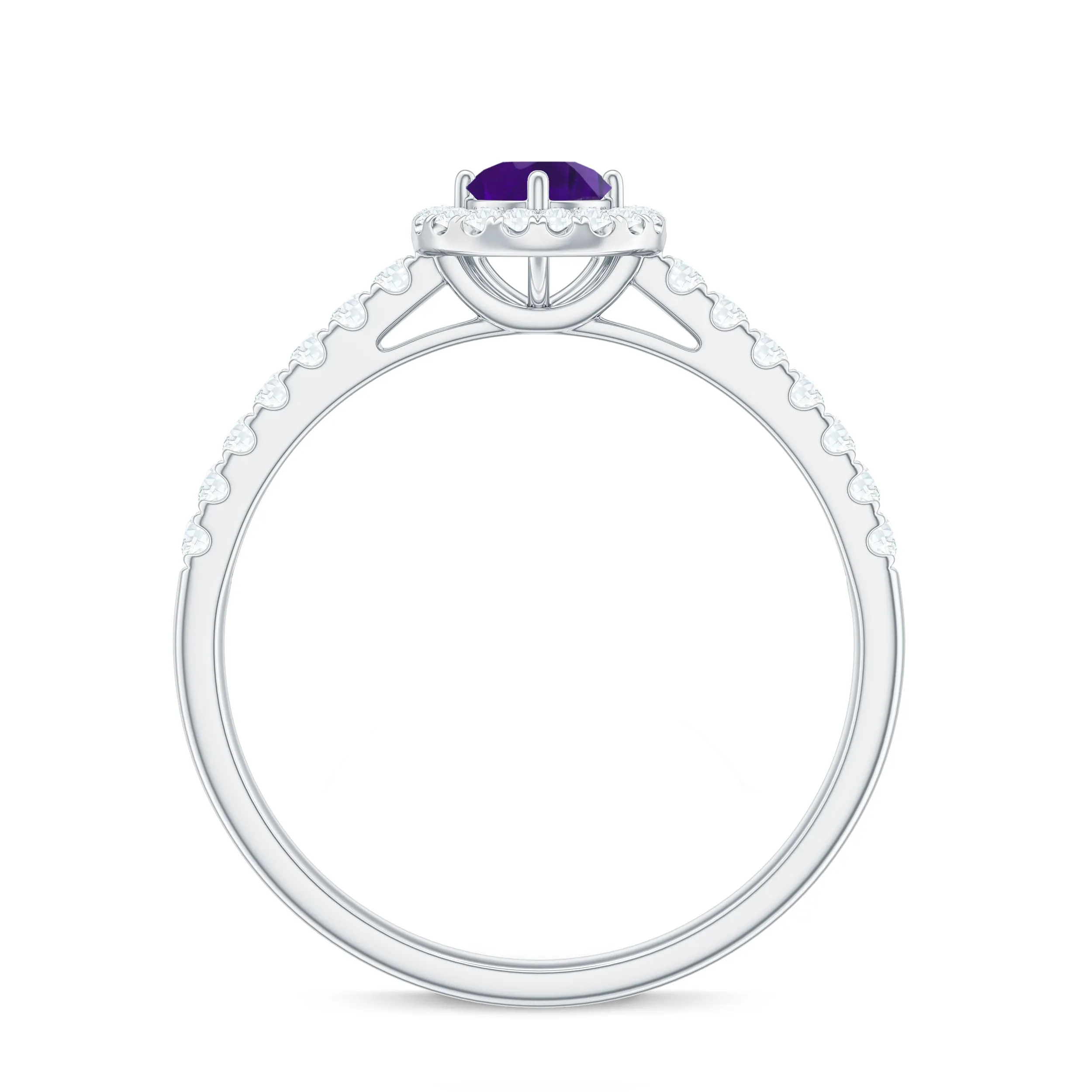 Genuine Amethyst and Diamond Halo Engagement Ring