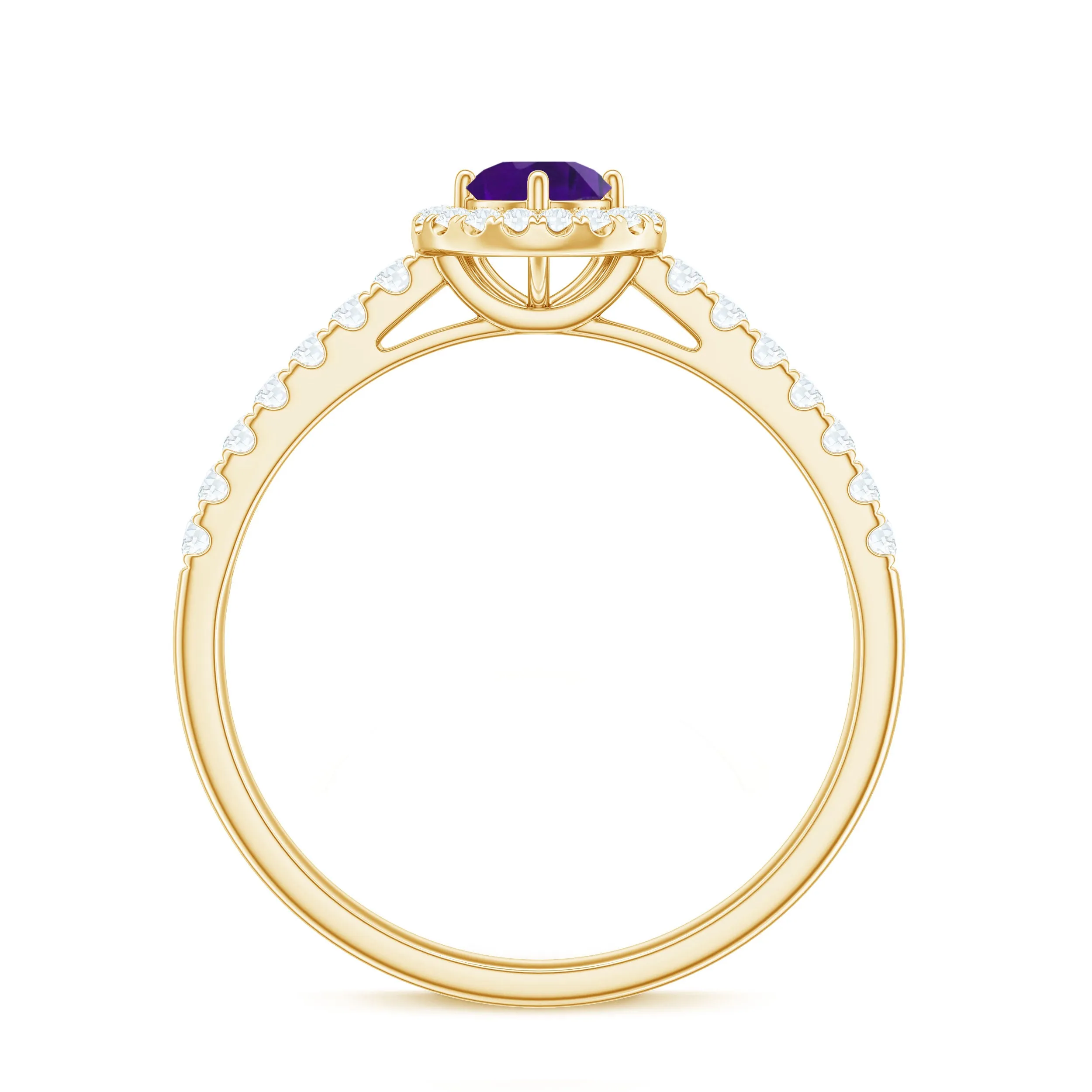 Genuine Amethyst and Diamond Halo Engagement Ring