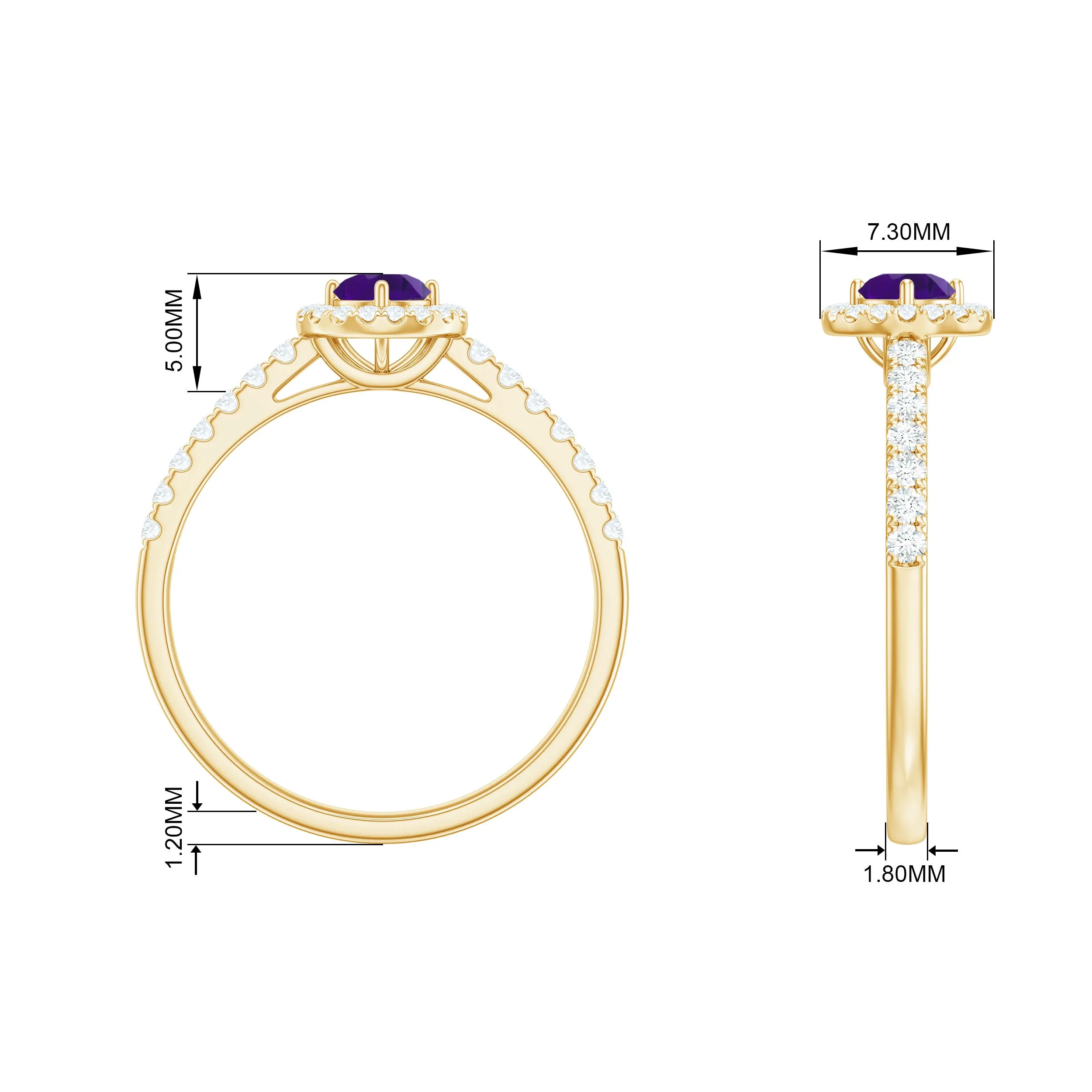 Genuine Amethyst and Diamond Halo Engagement Ring