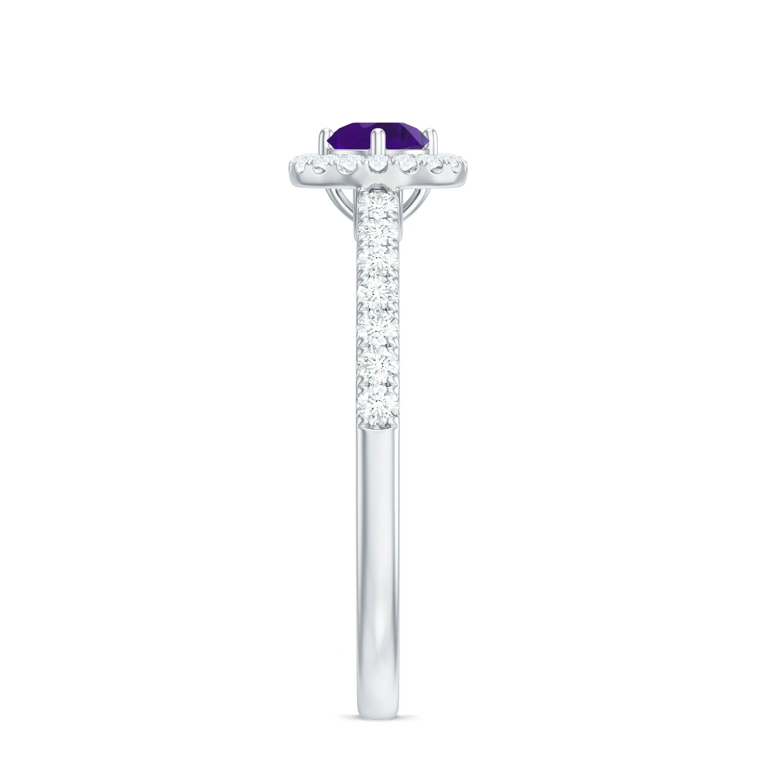 Genuine Amethyst and Diamond Halo Engagement Ring