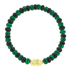 Gold Double Knot on a Malachite & Onyx Beaded Bracelet