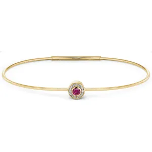 Gold Finish Finish Sterling Silver Round Simulated Ruby Birth Gem Bracelet with Simulated Diamonds