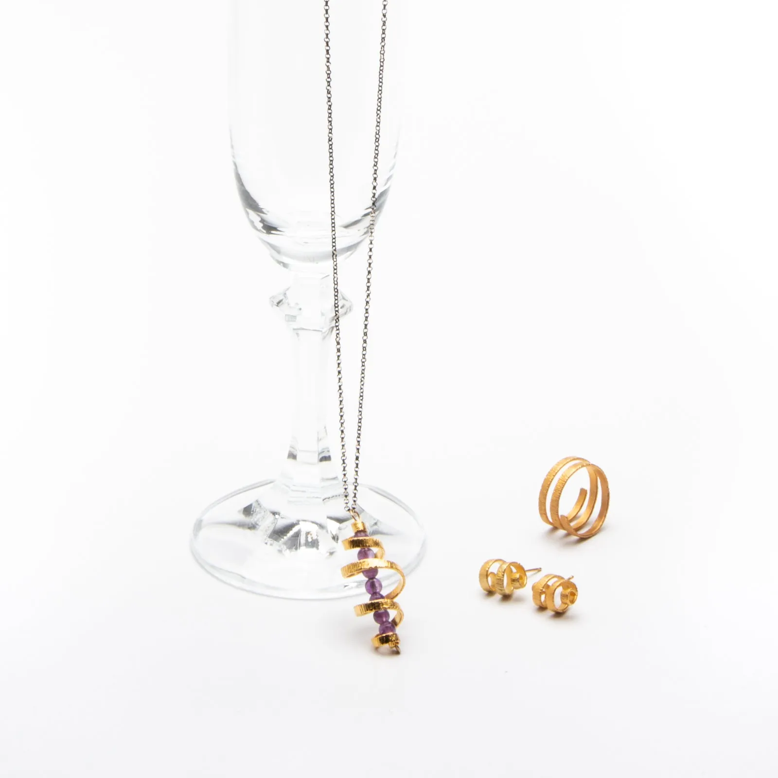 Gold Spiral Amethyst Necklace
