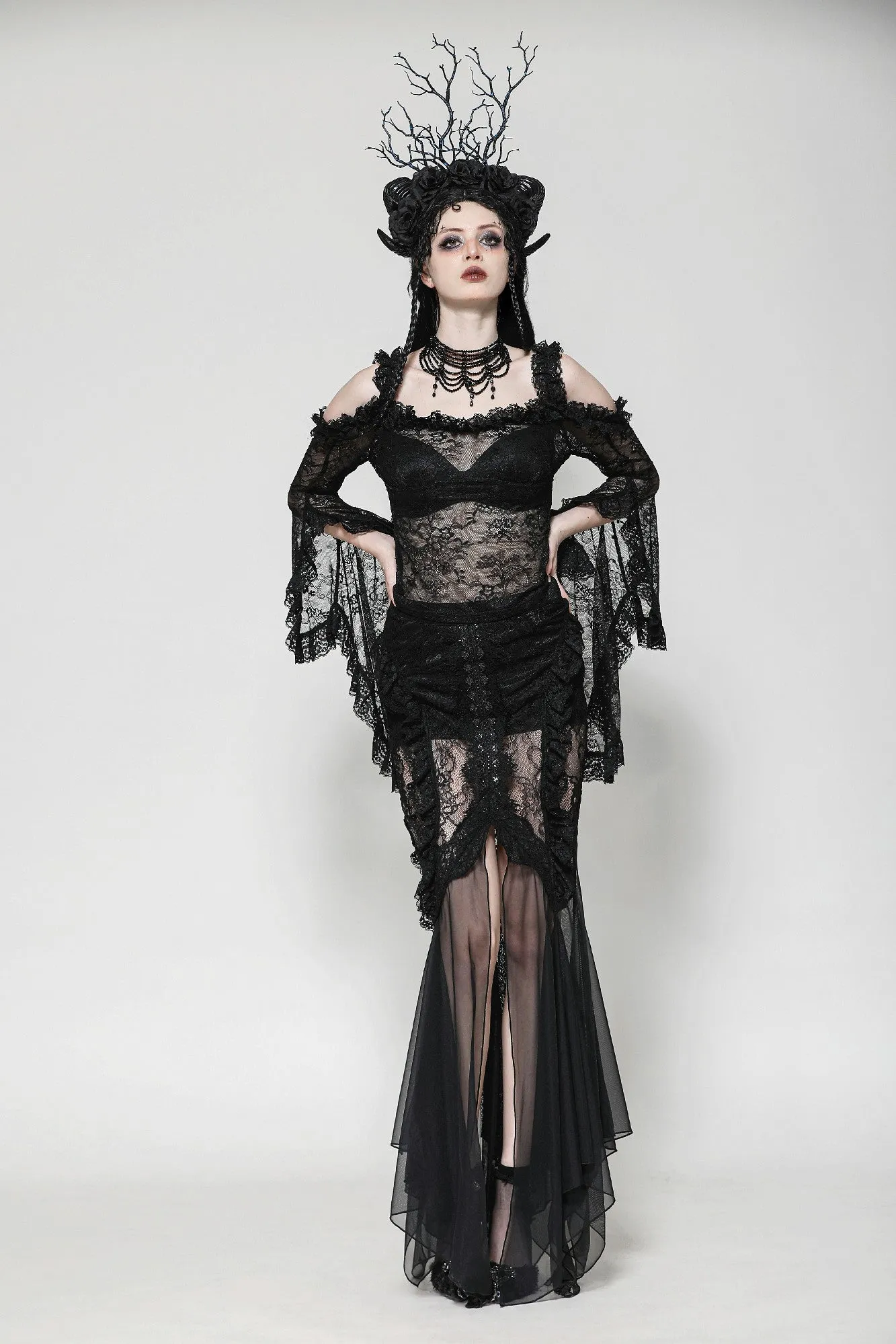 Gothic Lace and Mesh Mermaid Skirt KW365