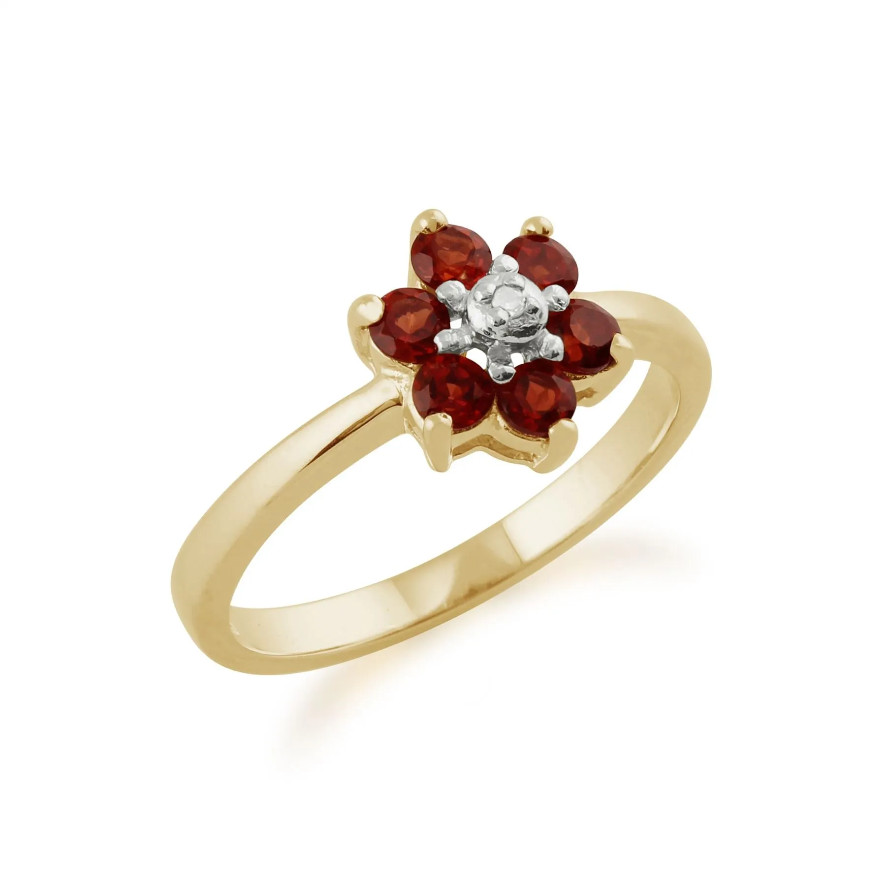 Granat Ring, 9ct Gelbgold 0.56ct Mosambik Granat & Diamant Blume Ring