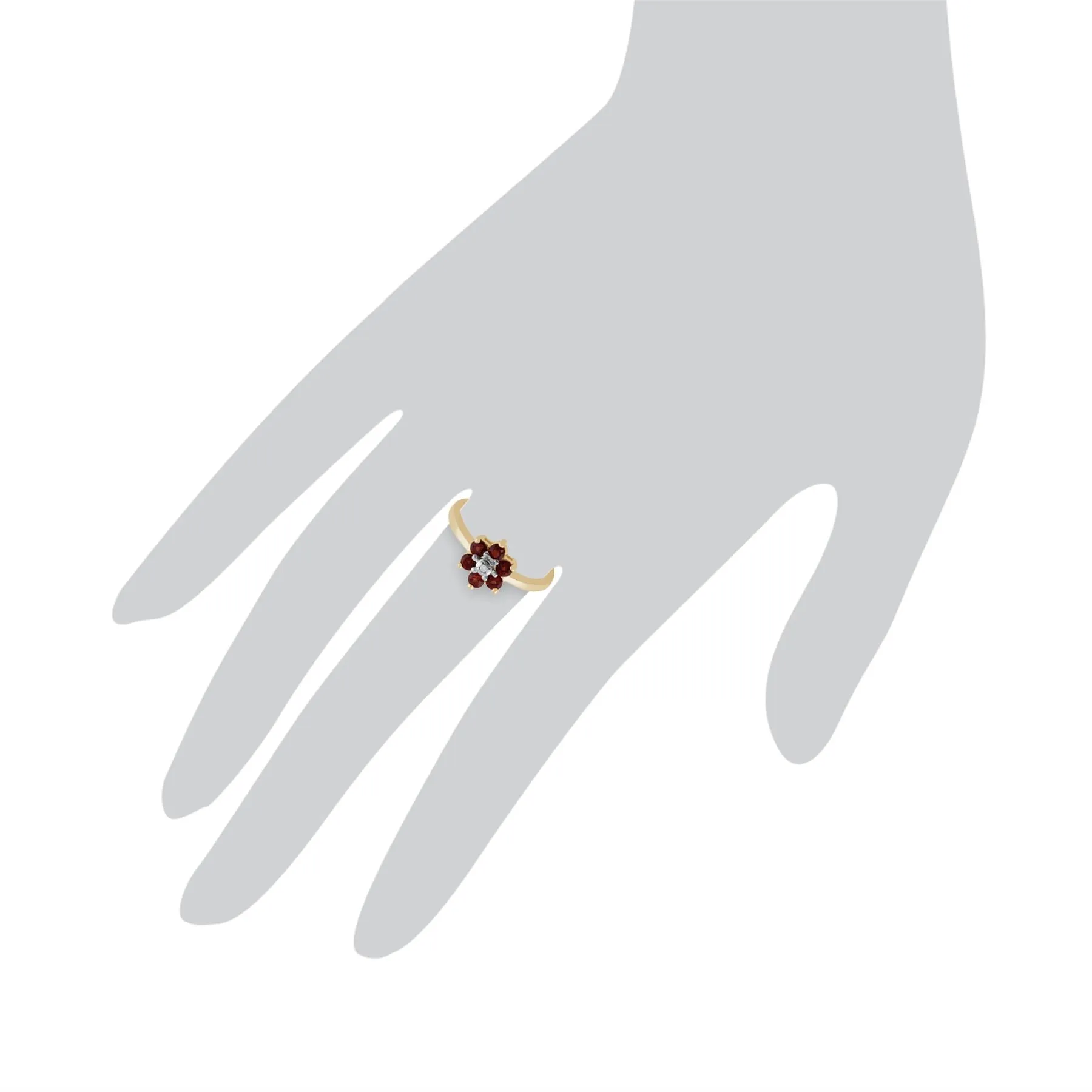 Granat Ring, 9ct Gelbgold 0.56ct Mosambik Granat & Diamant Blume Ring