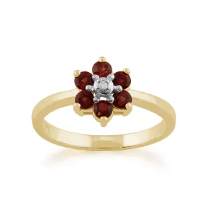 Granat Ring, 9ct Gelbgold 0.56ct Mosambik Granat & Diamant Blume Ring