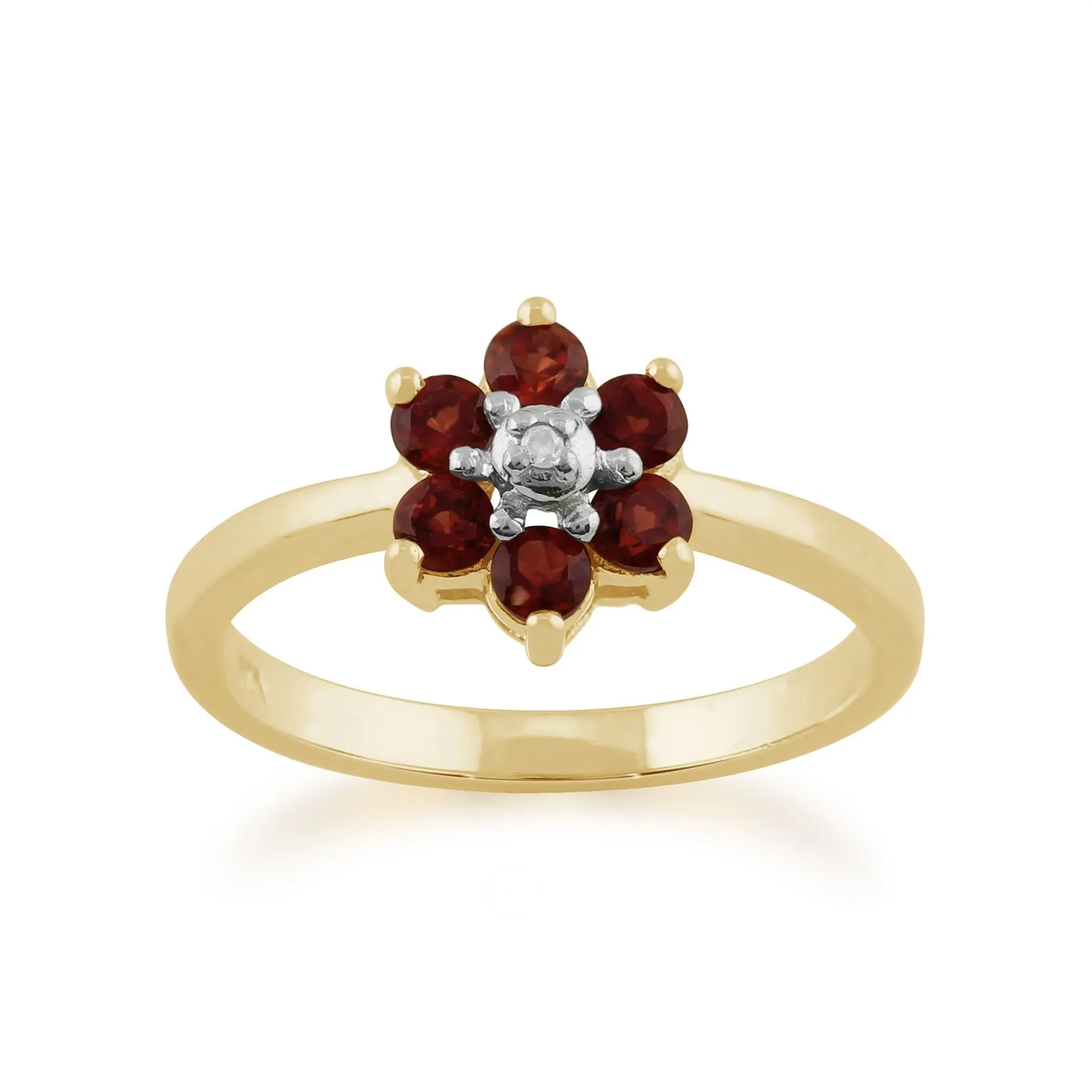 Granat Ring, 9ct Gelbgold 0.56ct Mosambik Granat & Diamant Blume Ring
