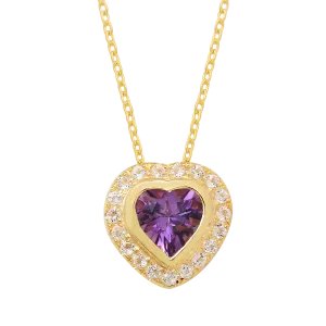 Halo Amethyst Love Heart Chain Necklace