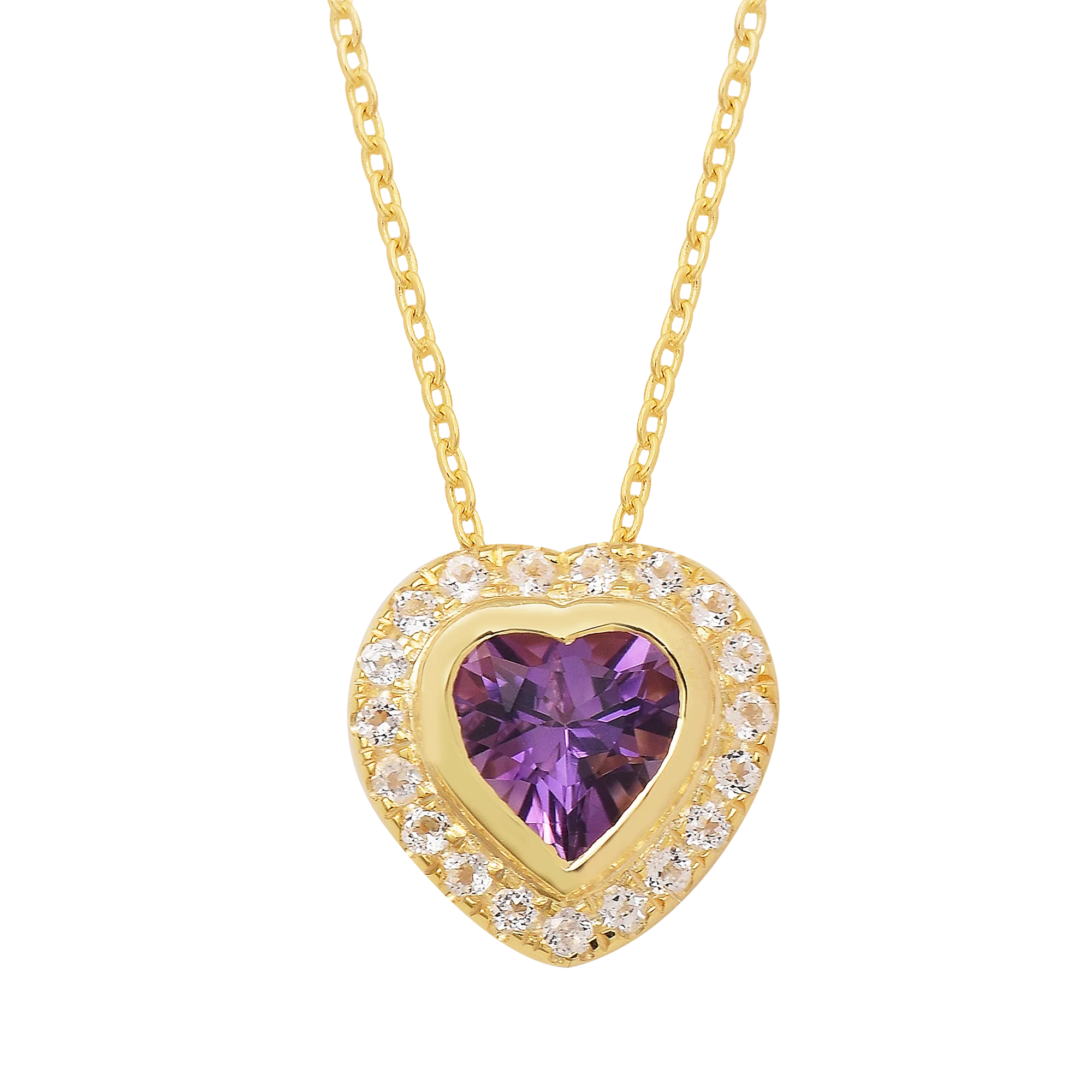 Halo Amethyst Love Heart Chain Necklace