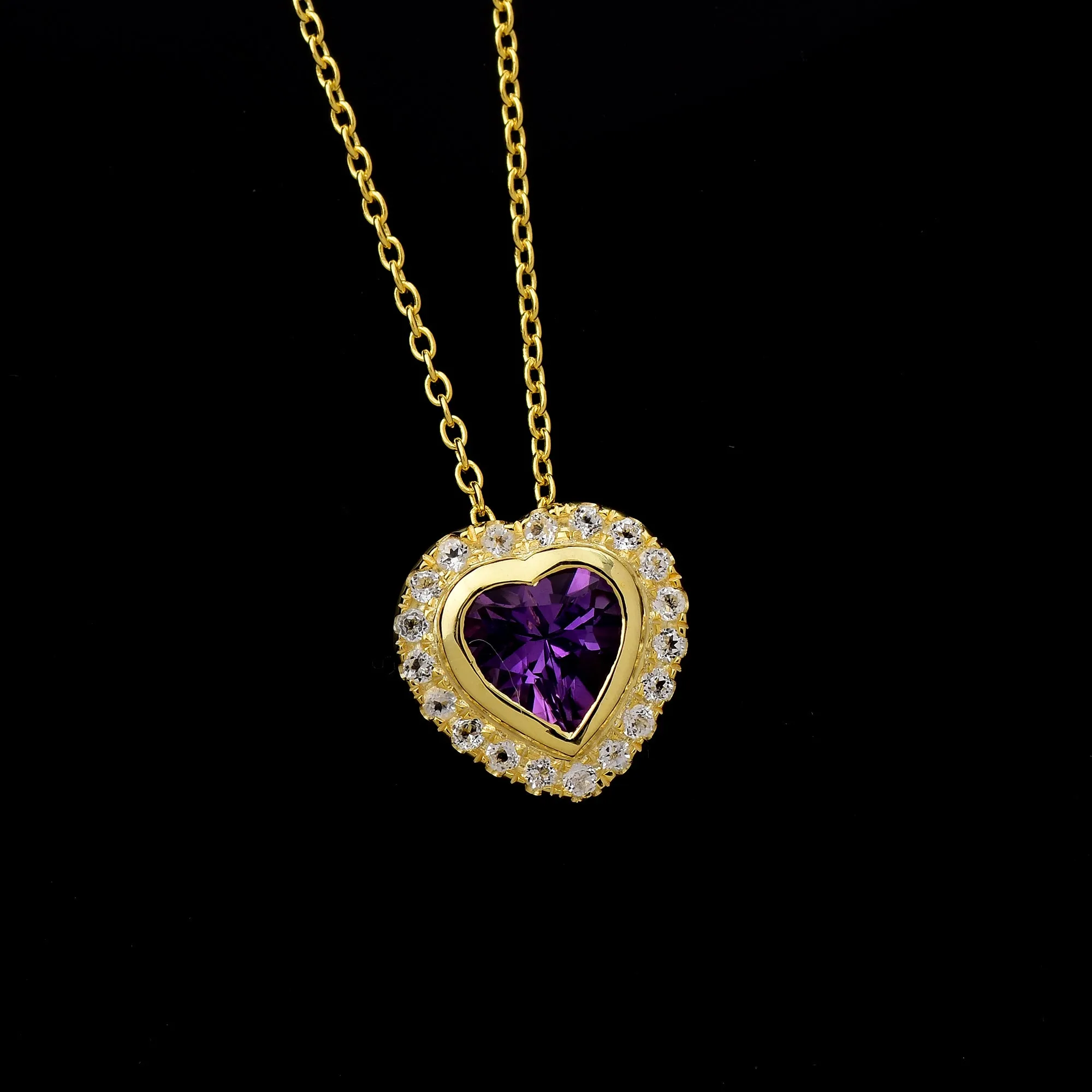 Halo Amethyst Love Heart Chain Necklace