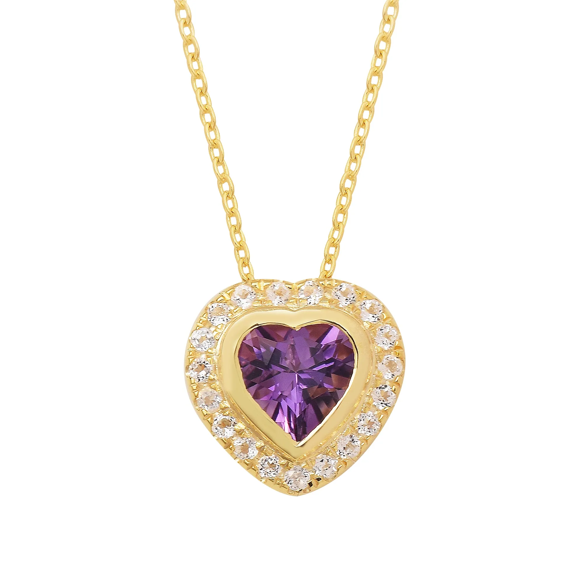 Halo Amethyst Love Heart Chain Necklace