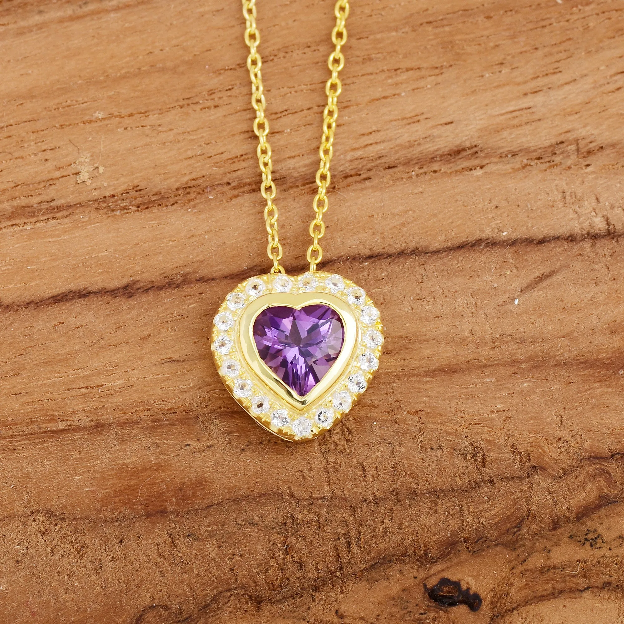 Halo Amethyst Love Heart Chain Necklace