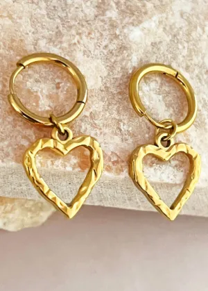 Hammerd Stainless Steel Heart Gold Plate Drop Hoop Earrings