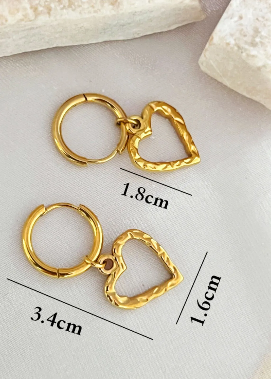 Hammerd Stainless Steel Heart Gold Plate Drop Hoop Earrings