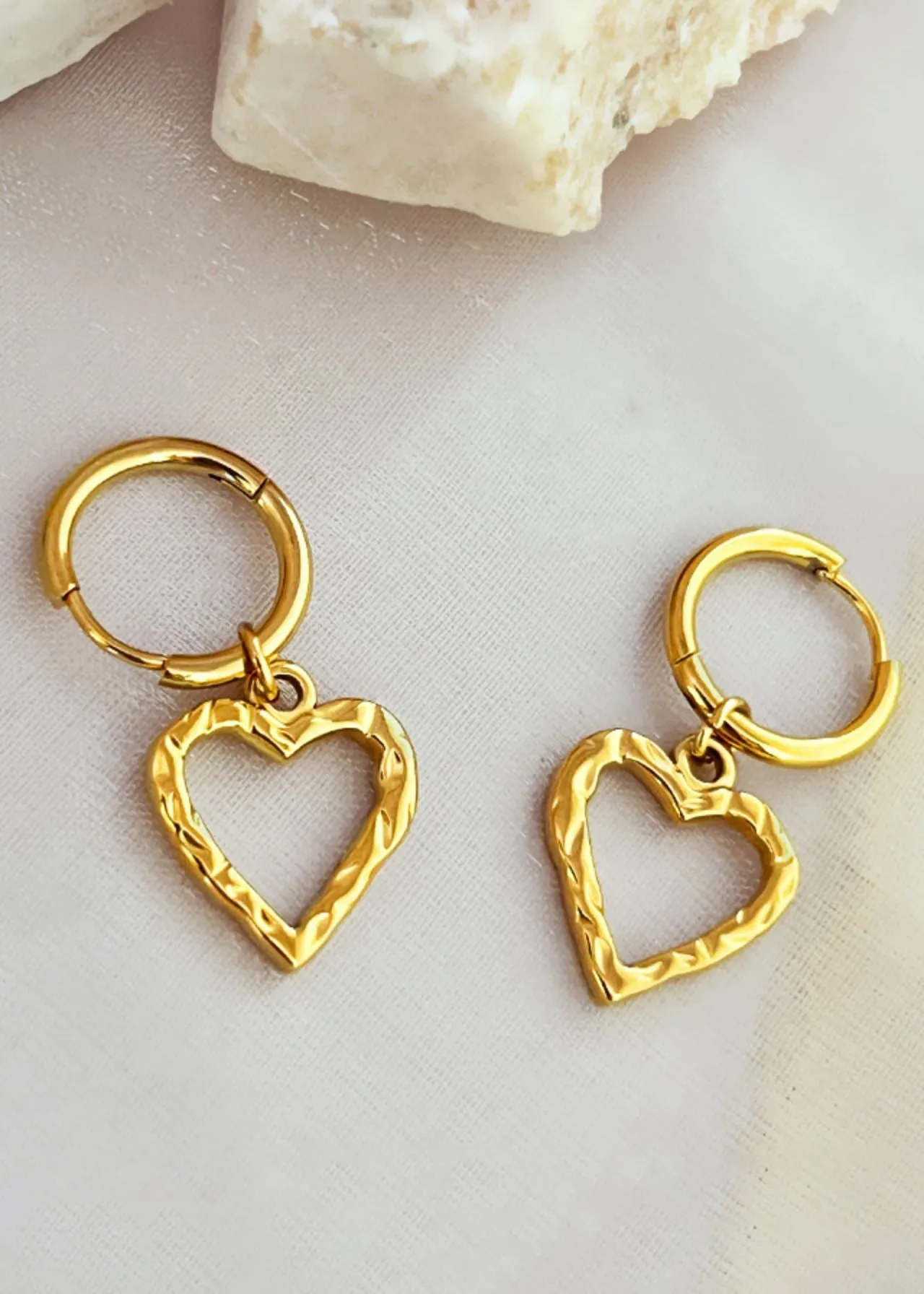 Hammerd Stainless Steel Heart Gold Plate Drop Hoop Earrings