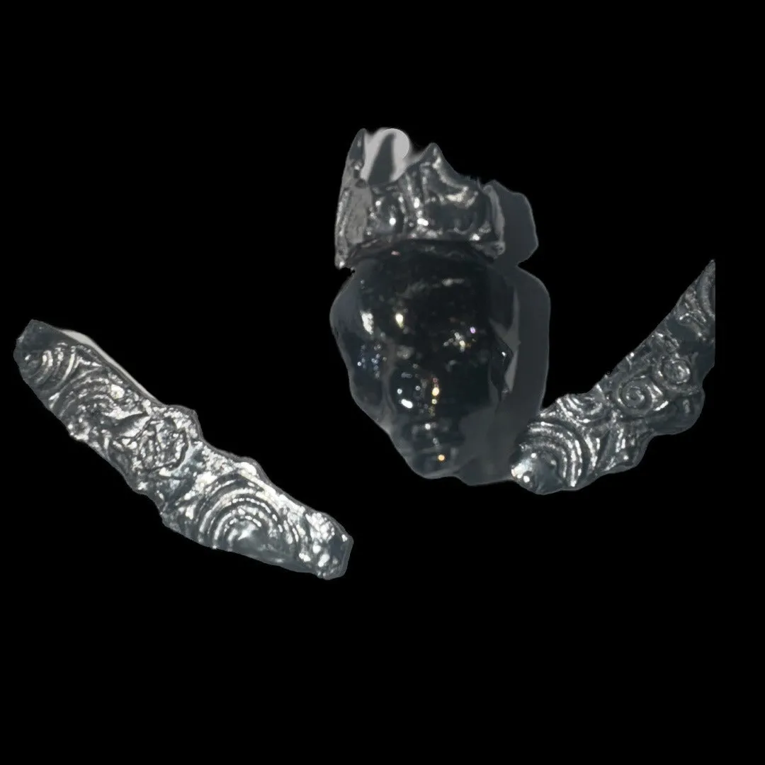 Hand Crafted Crystal Skull Pendant Silver W Black Onyx & Silver Blend Metalwork