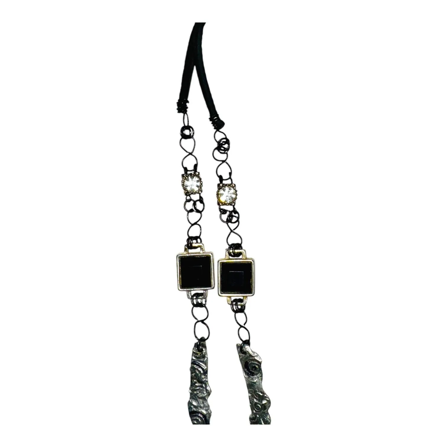 Hand Crafted Crystal Skull Pendant Silver W Black Onyx & Silver Blend Metalwork