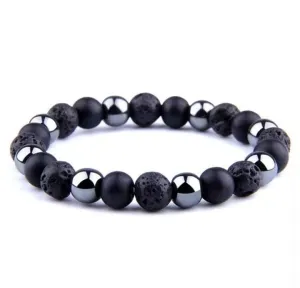 Hematite Black Onyx Lava Stone Protection Bracelet 6mm beaded 8inch Stretch Bracelet