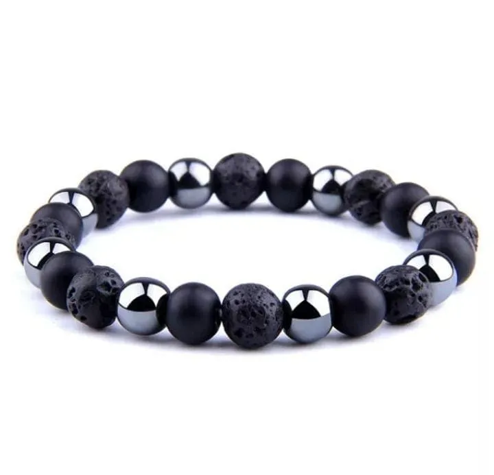 Hematite Black Onyx Lava Stone Protection Bracelet 6mm beaded 8inch Stretch Bracelet