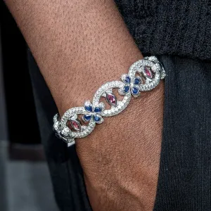 High End Jewelry - Iced Out Evil Eye Ruby & Sapphire Bracelet