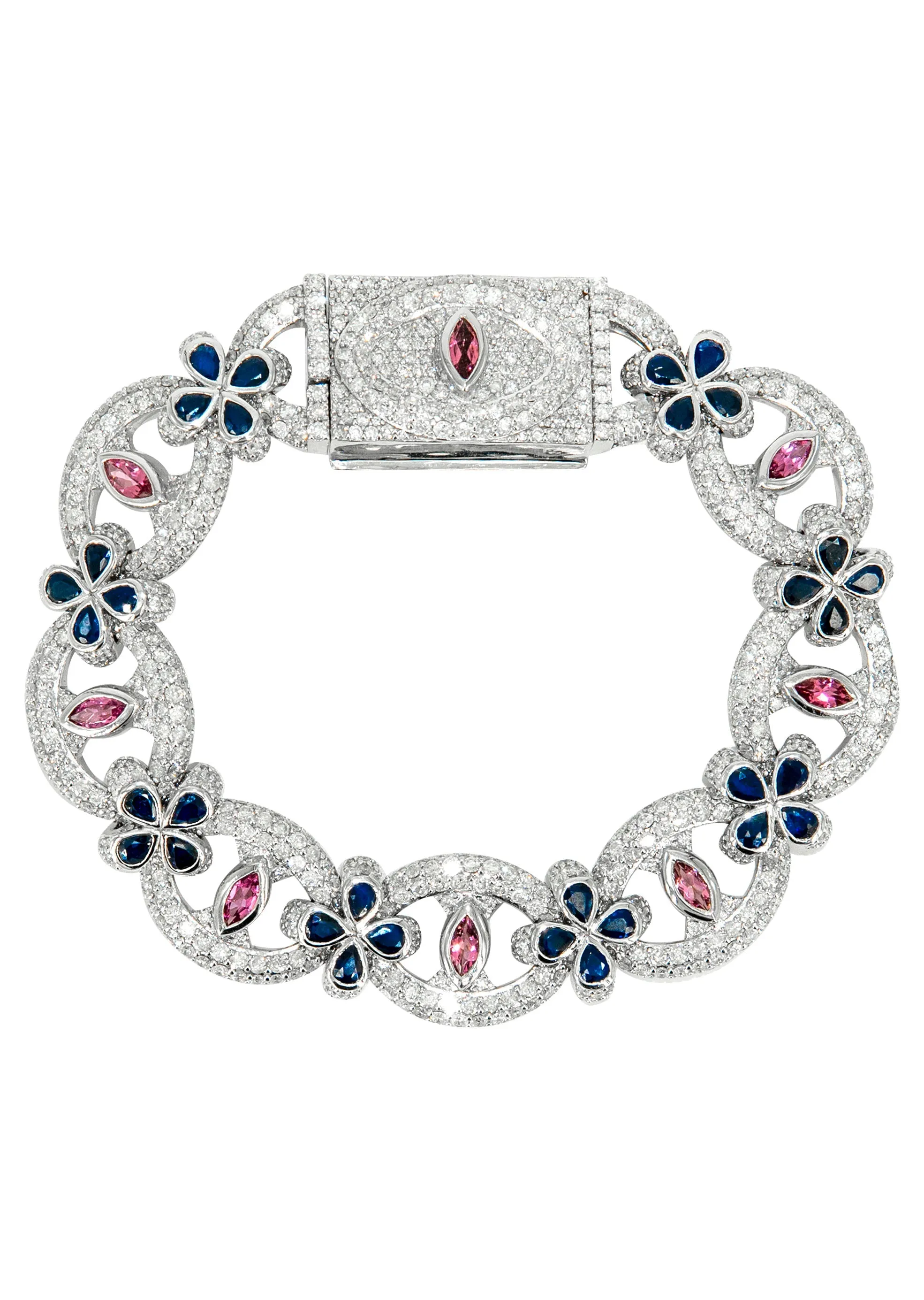 High End Jewelry - Iced Out Evil Eye Ruby & Sapphire Bracelet