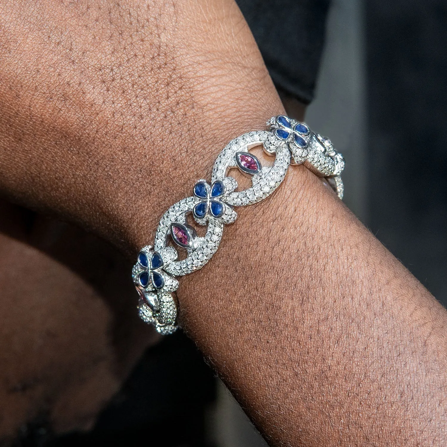 High End Jewelry - Iced Out Evil Eye Ruby & Sapphire Bracelet