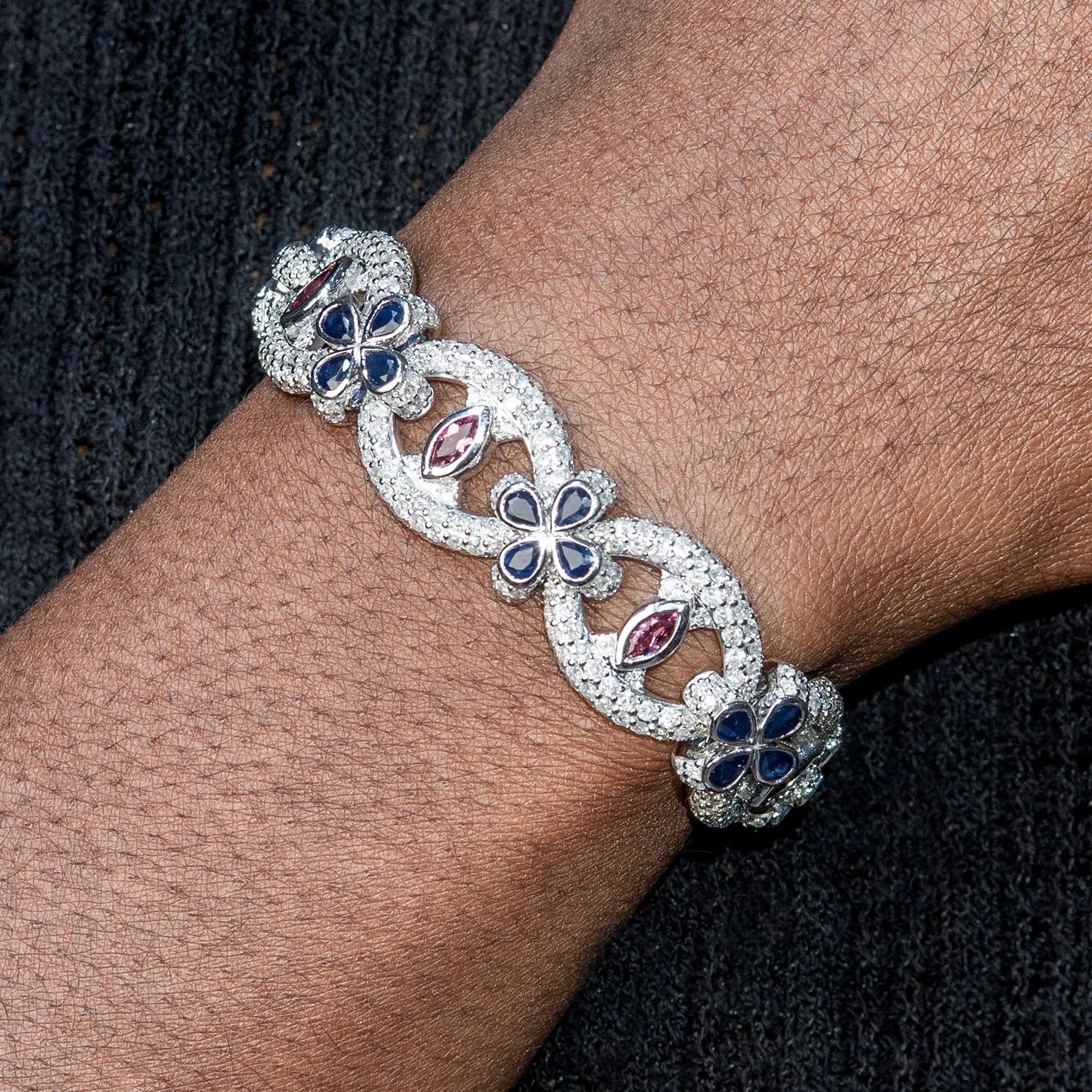 High End Jewelry - Iced Out Evil Eye Ruby & Sapphire Bracelet