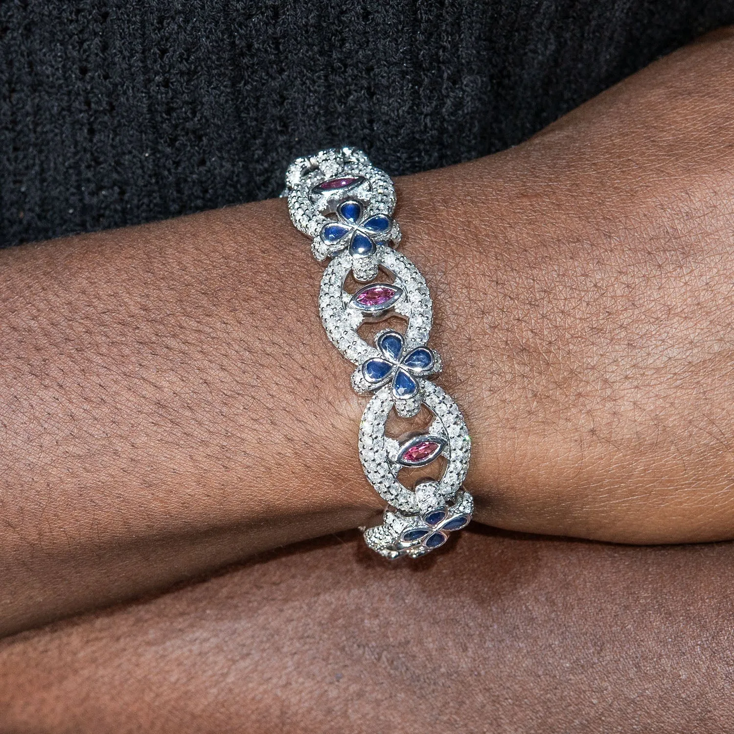 High End Jewelry - Iced Out Evil Eye Ruby & Sapphire Bracelet