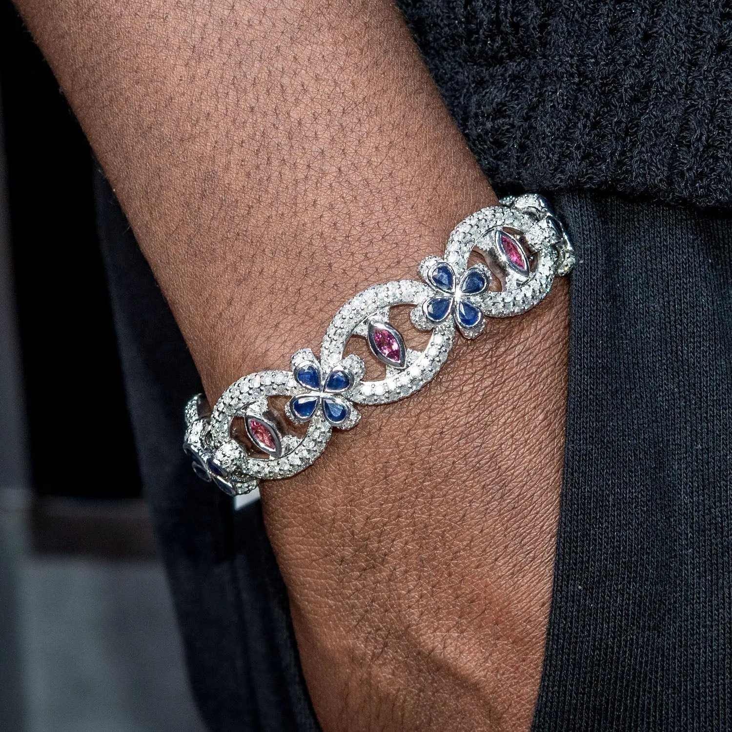 High End Jewelry - Iced Out Evil Eye Ruby & Sapphire Bracelet