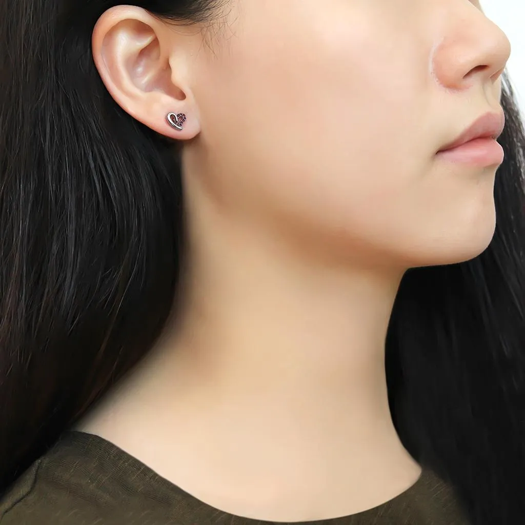 High polished (no plating) Stainless Steel Earrings with AAA Grade CZ in Ruby for Women Ruby Stone Color Style DA082