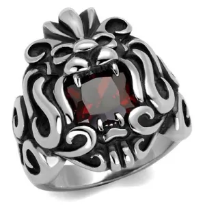 High polished (no plating) Stainless Steel Ring with AAA Grade CZ in Garnet for Women Style TK2339