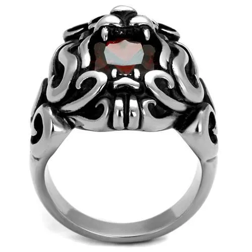 High polished (no plating) Stainless Steel Ring with AAA Grade CZ in Garnet for Women Style TK2339