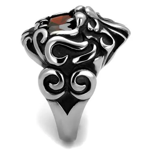 High polished (no plating) Stainless Steel Ring with AAA Grade CZ in Garnet for Women Style TK2339