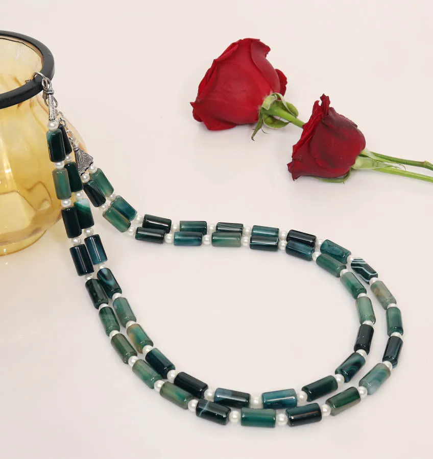 Imeora Exclusive Double Multi Green Onyx And Pearl Necklace