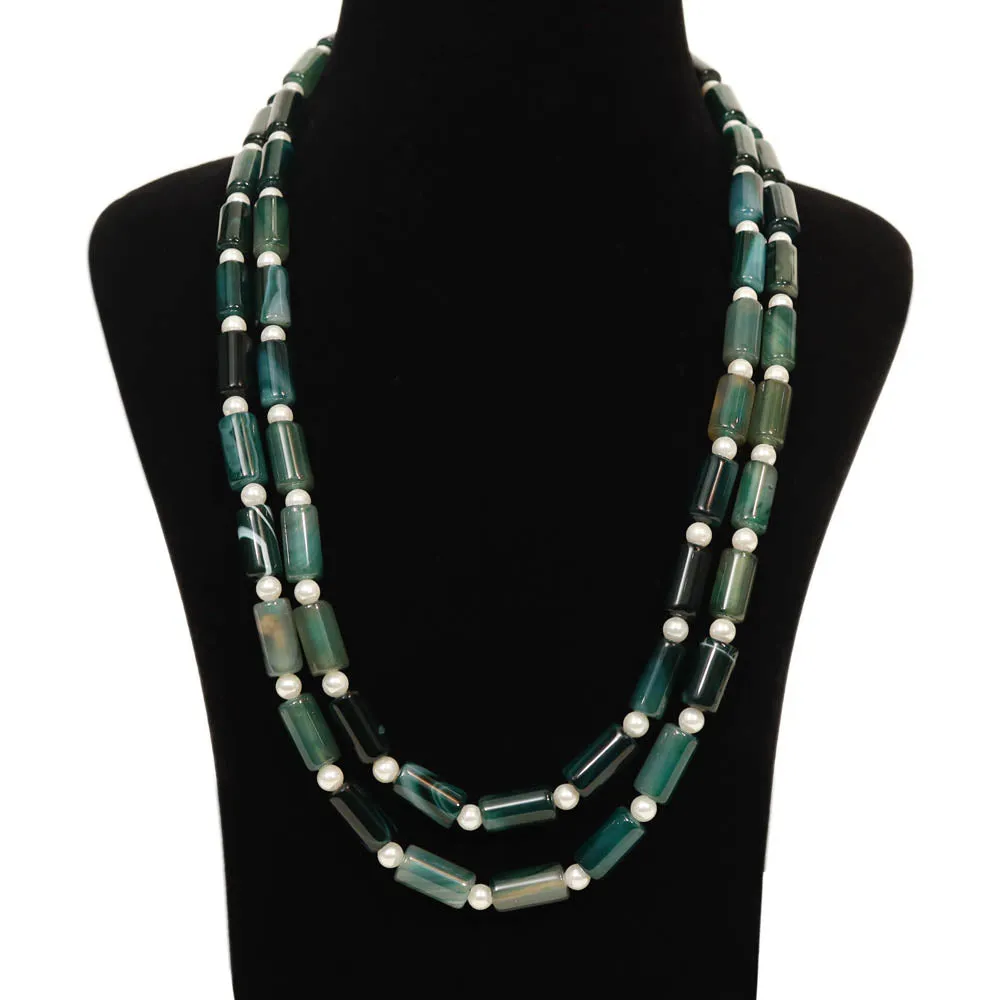 Imeora Exclusive Double Multi Green Onyx And Pearl Necklace