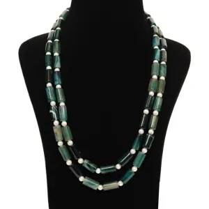 Imeora Exclusive Double Multi Green Onyx And Pearl Necklace