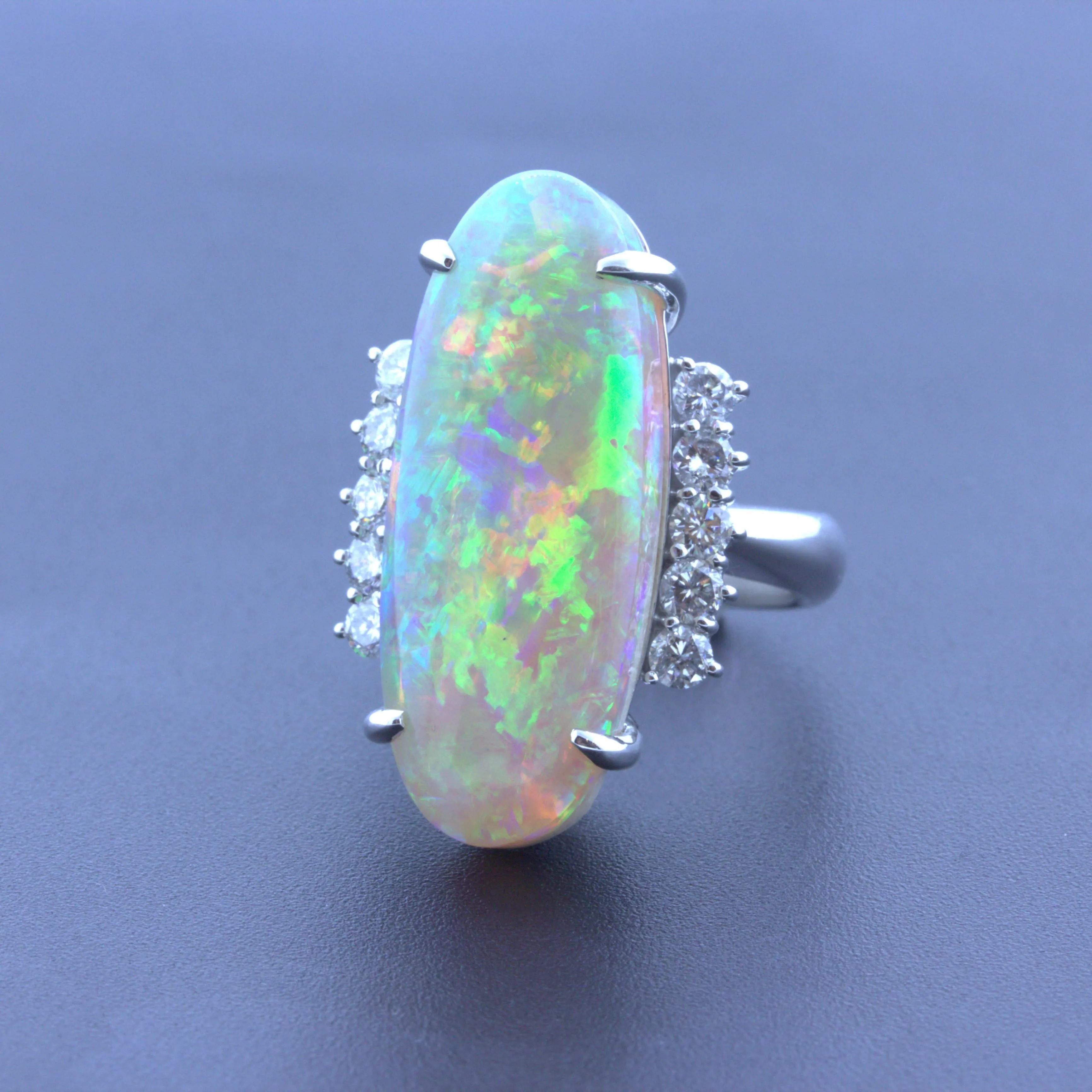 Impressive 15.36 Carat Australian Crystal Opal Diamond Platinum Cocktail Ring