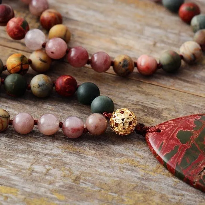 'Jasper Pendant' Onyx and Jasper Beaded Necklace