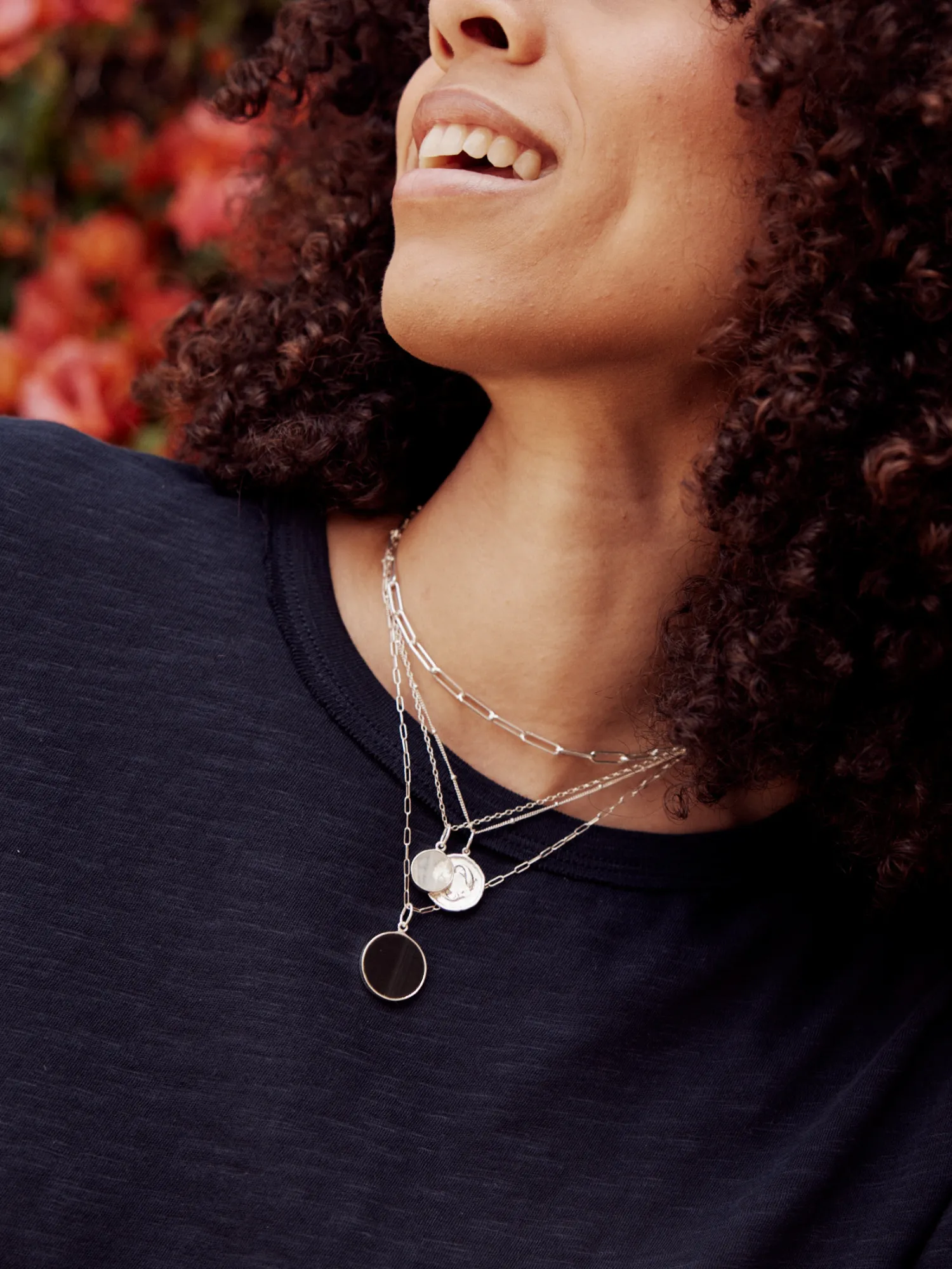 Jessica Onyx Coin Pendant Necklace