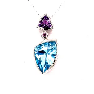 Kaleidoscope Laser Cut Blue Topaz Amethst & Rhodalite Garnet Pendant