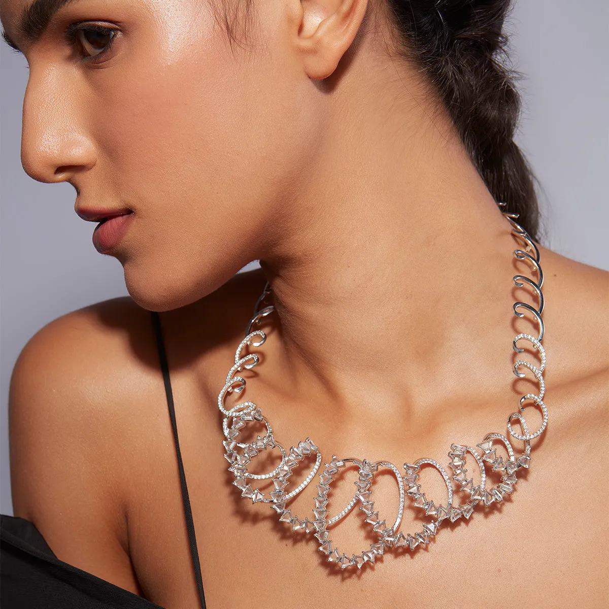 Kyoto 925 Silver Spiral Rève Crystal Necklace