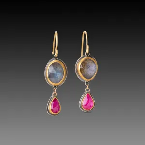 Labradorite and Ruby Drop Earrings